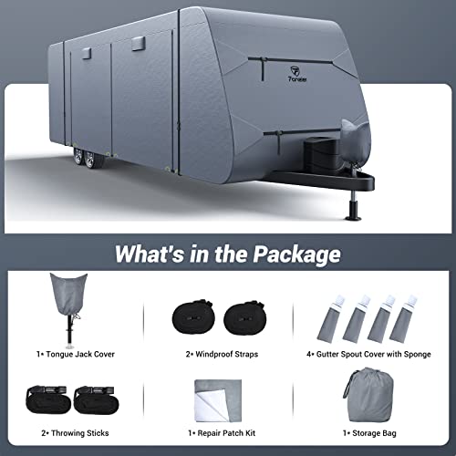 Fonzier Heavy Duty 6 Layers Top Travel Trailer Rv Cover Anti-Uv Camper Cover For 28'7" - 31'6" Motorhome Breathable Rip-Stop With 2Pcs Extra Straps & Gutter Spout Covers - Dark Blue Gray #TOP7