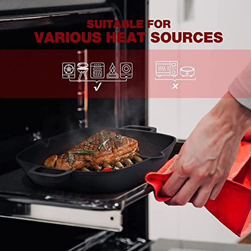 Overmont 10.25” Cast Iron Square Grill Pan Pre-Seasoned Skillet with Two Handles for Gas Grill Stovetop Grilling Frying Sauteing by OVERMONT - Image 5
