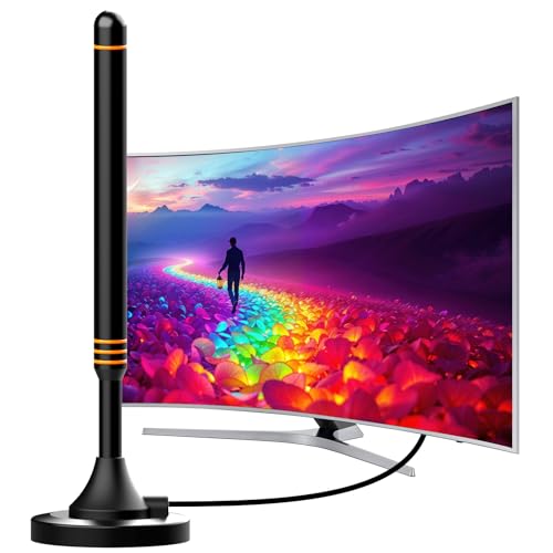 Antena TV Interior - Antena Digital Terrestre para Smart TV, Recepción 360º hasta 250Km, Compatible con DVB-T/DVB-T2, Soporte HD/4K, Cable Coaxial de 5M
