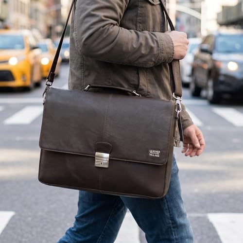 Image of LEATHER VILLAGE Leather Messenger Bag for Men, Handmade Laptop Briefcase