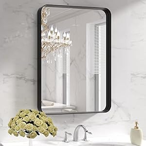 LOAAO Black Metal Framed Bathroom Mirror for Wall, 22X30 Inch Rounded Rectangle Mirror, Matte Black Bathroom Vanity Mirror Farmhouse, Anti-Rust, Tempered Glass, Hangs Horizontally or Vertically