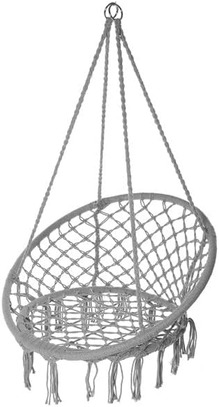 Beige Hammock Chair Macrame Swing,Hanging Cotton Rope Swing Chair, Comfortable Sturdy Hanging Chairs for Indoor, Outdoor, Home, Patio, Yard, Garden,Max Weight: 120KG (Grey)