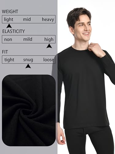 Nutria Mens Thermal Underwear Crew Top 2 Packs Fleece Lined Thermal Shirts for Men Undershirt Long Sleeves Lightweight U07A2