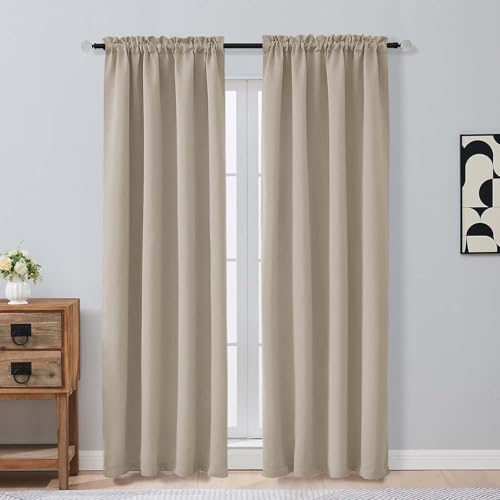Image of Blackout Curtains for Bedroom 84 Inch Length 2 Panels Set, Thermal Insulated Curtains for Nursery Room, Rod Pocket Window Drapes for Patio French Door Front Door, 2x40Wx84L, Biscotti Beige