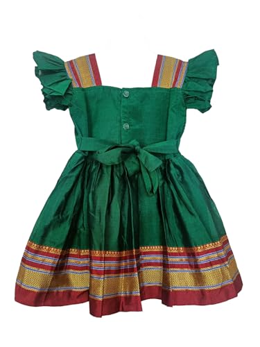 Girl's New Traditional Ethnic Wear Cotton Plain Irkal Sleeves Freel Frock2