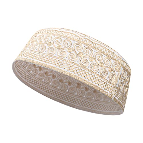 Image of Men Muslim Prayer Kufi Hat Prayer Headwear Cap Islamic Beanie Skull Cap Embroidery Kofia Topi Sun Hat