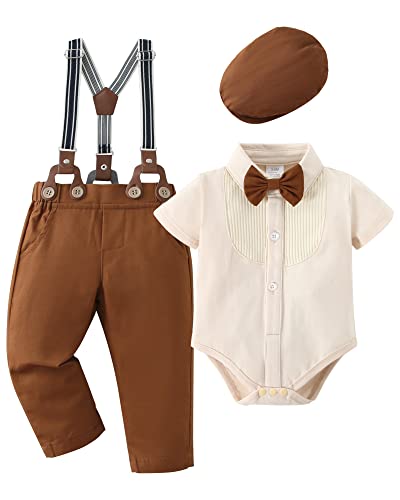 Baby Jungen Anzug Set - Formelles Outfit Mit Hemd, Fliege, Hosenträger & Hut 3-18 Monate