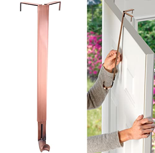 Haute Decor Adapt Adjustable Wreath Hanger, Top & Length Adjustable - Brushed Copper - Strong Over The Door Wreath Holder that Fits Almost Any Size Door