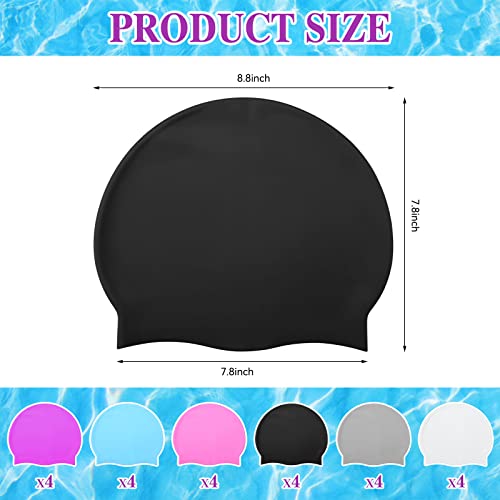 Silkfly 24 Pcs Unisex Adult Silicone Swim Cap for Men Women Waterproof Swimming Hat Durable Non Slip Elastic Wrinkle Free Pool Cap for Training and Racing Long and Short Hair(Multicolor)