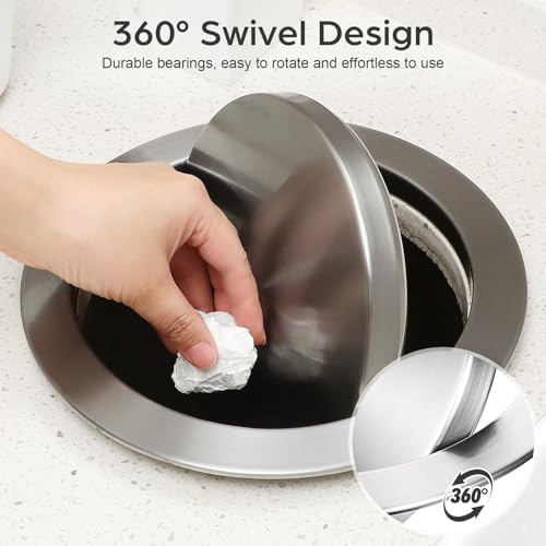 ANDRESLAD Edelstahlbehälter Mit Deckel Versenkter Mülltonnendeckel Für Arbeitsplatte Klappbarer Edelstahl-mülleimer Mit Deckel Für Küche Und Bad