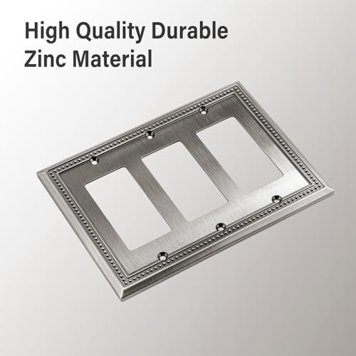 Image of Henne Bery Sunken Pearls Heavy Duty Decorative Wall Plate Switch Plate Outlet Cover (Triple Decorator, Heirloom Silver)