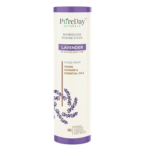 Pureday Naturals Bambooless Incense Sticks - 40 Dhoop Agarbattis - Lavender - Made From Havan Samagri, Non Toxic, Charcoal-Free - Help Relax, Sleep Better And Revitalize The Mind #TOP4