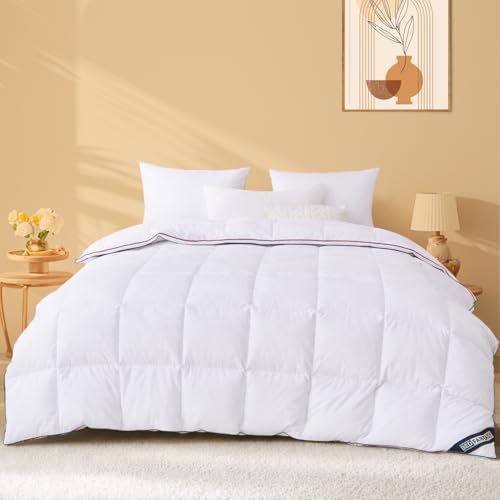 BedFabtasy Luxury Gusseted Feathers Down Duvet Single Size 7.5 Tog, 100% Organic Cotton Cover, 600TC, Breathable & Soft & Down Proof, Hotel Quality Single Quilt For Spring & Autumn, Machine Washable