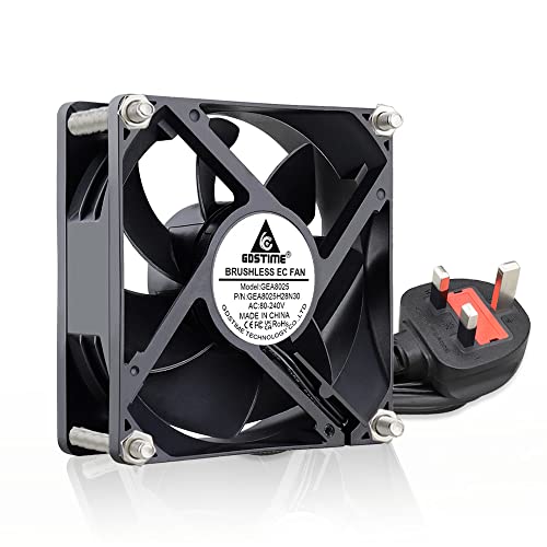 GDSTIME 80mm AC Fan 220V 230V 240V EC Computer Fan with UK Plug 80mm x 25mm 2800 RPM 43.6 CFM Axial Case for Cooling PC or Drying Boxes