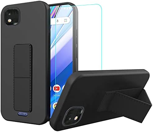 Case for Wiko Life 3 U316AT Phone Case, Stand Case with Tempered Glass Screen Protector,Hidden Folding Kickstand Shockproof Protective Cover Silicone TPU Case for Wiko Life 3 U316AT - Black