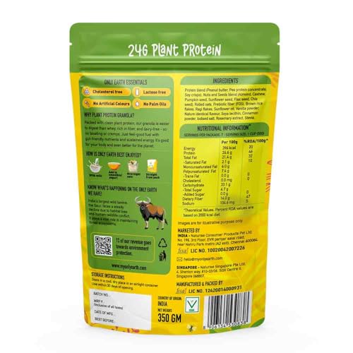 Image of Only Earth Protein Granola | Nuts & Seeds | 24g Plant Protein | High Fiber | No Added Sugar | Dairy-Free | With Almonds, Cashews, Pumpkin Seeds, Flax & Chia | 350g