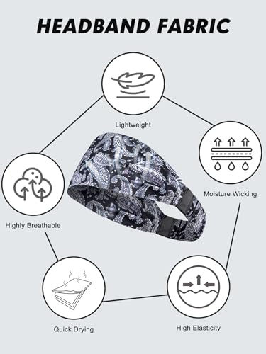 AWUMBUK Headbands for Men, Sweat Bands Head Sports Hair Bands Elastic Head Bands Men Running Gym Accessories 5 Pack - Image 8