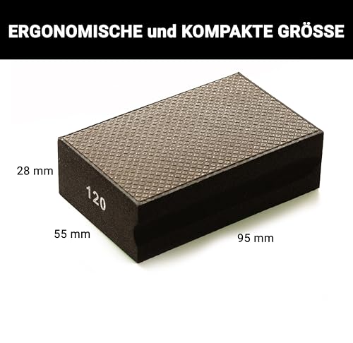 Glass Polish PRO Diamant-Handschleifblock Körnung 120 zum Glätten, Abschleifen, Kantenbearbeiten und Polieren von Glas, Fliesen, Keramik, Marmor, Beton und Metall - 95 x 55 mm