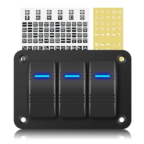 KEING Rocker Switch Panel 12V Marine Boat Switch Panel Waterproof 12 Volt Blue LED Light Toggle Switch Panel ON Off with Pre-Wired for Boat Automotive Car Truck RV UTV (3 Gang)