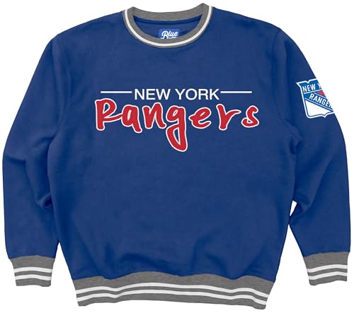 Image of Blue 84 NHL Officially Licensed Varsity Rib Crewneck Sweatshirt Twill Embroidery