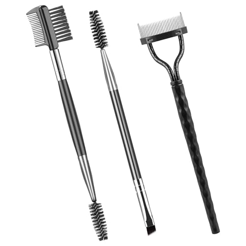 Lot de 3 brosses à cils, brosse à sourcils, peigne à cils, séparateur de cils, peigne à sourcils et polaire, outils professionnels de maquillage des yeux
