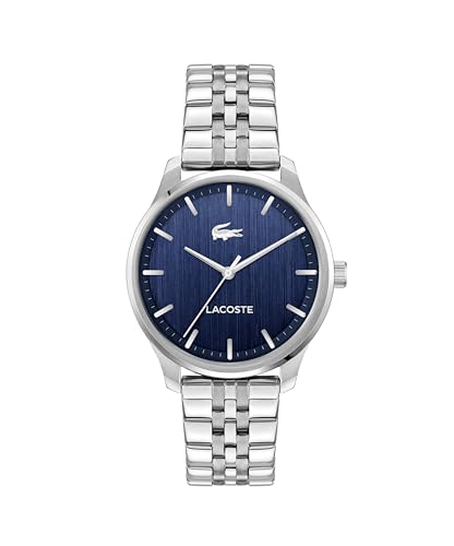 Lacoste Lisbon Men’s Quartz Watch - Bracelet, Three-Hand Sunray Dial with Stick Indexes, Polished Case, Crocodile Logo - Modern, Classic Timepiece - Gift for Him 42mm