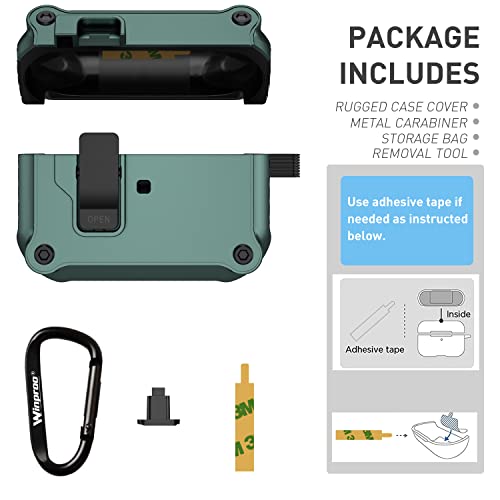 Winproo Armor Airpods Pro Case Cover With Lock Clip, Military Hard Shell Full-Body Shockproof Protective Case Skin With Keychain For Airpods Pro [Green] #TOP5