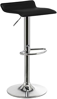 LOLAhome Taburete de Cocina Giratorio en 360°, Silla de Bar Regulable en Altura de 63 a 84 cm, Material Polipiel, Estructura Metal y Reposapiés, Negro