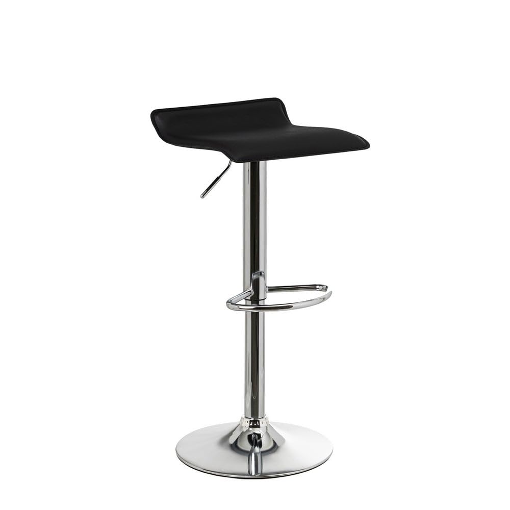 LOLAhome Taburete de Cocina Giratorio en 360°, Silla de Bar Regulable en Altura de 63 a 84 cm, Material Polipiel, Estructura Metal y Reposapiés, Negro