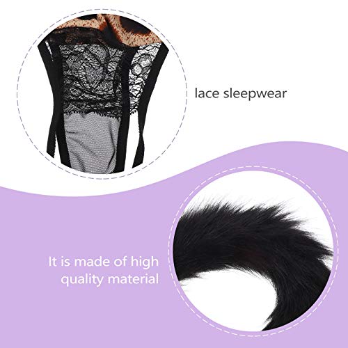 KESYOO Conjunto de Lingerie de Leopardo Feminino Sexy Incluindo Sutiã Calcinha Tiara Cinta-Liga Cola