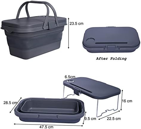 Nisorpa Multi-functional Picnic Basket|Camping Table, Folding Camping Storage Basket|Collapsible Water Basket|Chopping Boards, Portable Camping Folding Storage Box, Space Saving, for Camping, Picnic