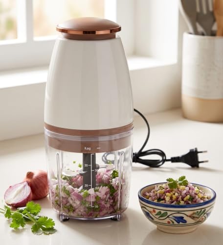 Image of Electric Vegetable Chopper for Kitchen 700ml | 350W One-Touch Food Processor | 4 Stainless Steel Blades | Chopper for Onion, Garlic, Vegetables, Fruits, Nuts, & Baby Food | Low Noise | Easy to Clean
