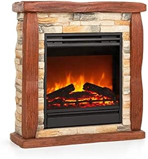 Klarstein Lienz Electric Fire with Flame Effect - Electric Fireplace, Electric Fire Place, 900/1800W, OpenWindow Detection, Dimmable Light, Weekly Timer, Thermostat, Remote, Stone Look, Reddish Brown