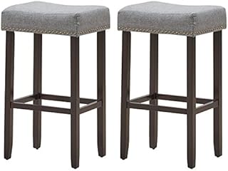 COSTWAY Set of 2 Bar Stools, Counter Height Bar Chairs Seat with Cushion and Solid Wood Legs, Breakfast Dining Stools Cafe Chair for Home Kitchen Dining Room (Grey)