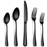 Faqueiro em Aço Inox 30 Peças - Conjunto Completo para Jantar com Garfo, Faca, Colher e Colher de Chá - Design Moderno e Durável - Ideal para Casa, Restaurante ou Presente (preto)