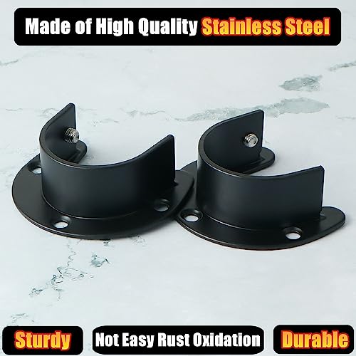 Alise Curtain Rod Holder Bracket 1''Dia,Closet Rod Holders Wall Mounted,Ceiling Mount Curtain Rod Flange Brackets,Curved Shower Curtain Rod For Bathroom,Stainless Steel Matte Black Finish Fl8001Ub-4P,Pack Of 4 #TOP1