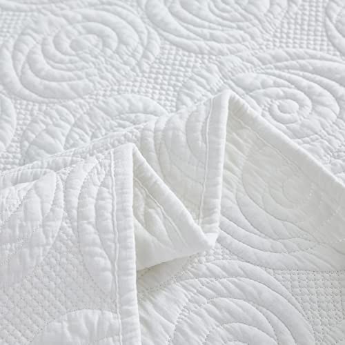 Brandream White Quilts Cotton King Size Farmhouse Rose Floral Comforter Set Matelasse Bedding Coverlet Set 3-Piece #TOP7