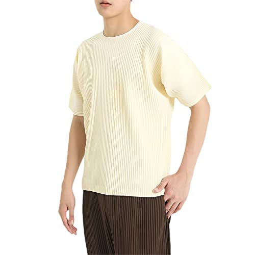 T-shirt d'été homme jaune taille XL vêtement décontracté manches plissées