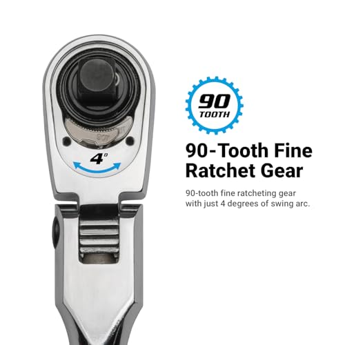 Capri Tools 3/8 in. Drive Fine 90-Tooth Locking Flex-Head Ratchet, Extra Long Chrome Handle by Capri Tools - Image 4