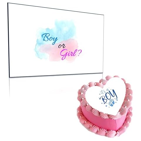 Burn away cake, gender reveal edible images cake topper, 1 sugar sheet with hidden message (It's a Boy, or It's a Girl) and 1 wafer paper with Boy or a Girl Cover