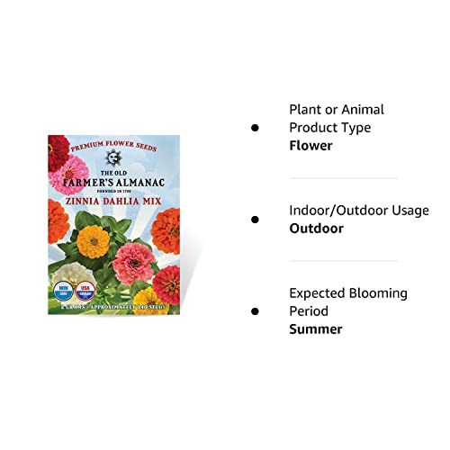 The Old Farmer's Almanac Zinnia Seeds (Dahlia Mix) - Approx 200 Flower Seeds - Premium Non-Gmo, Open Pollinated, Usa Origin #TOP4