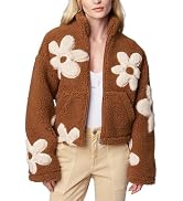 HOULENGS Women's Floral Print Sherpa Fleece Jackets Casual Long Sleeve Zipper Cropped Coat Winter...