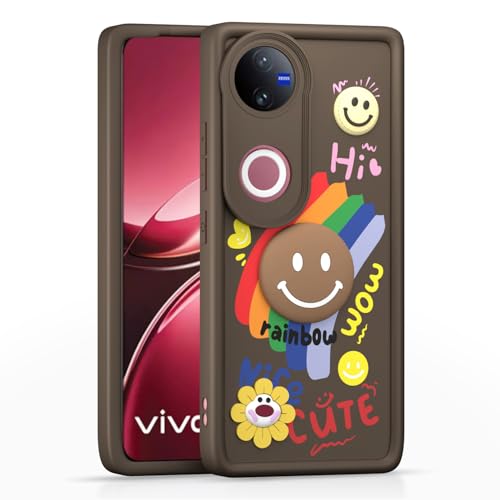 Image of Pikkme Back Cover for Vivo Vivo T4R 5G / iQOO Z10R 5G / Vivo V50 5G / V50e 5G | Soft Silicone| Cute Rainbow Smile & 3D Cartoon Flower Design | Shockproof Raised Camera Protection Bumper Case (Brown)