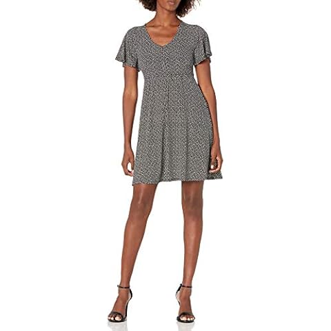 Lark & Ro Women's Lightweight Kimono Short Sleeve Smocked Waist Dress with Pockets, Black/Ivory Mini Scattered Petals, 0 Cover