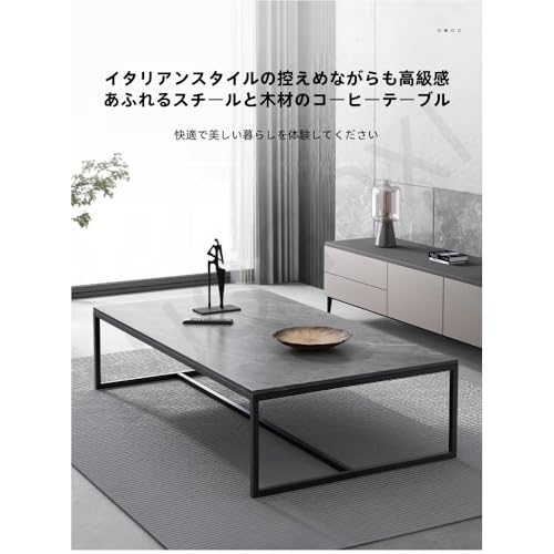 ローテーブル センターテーブル リビングテーブル大きめ 幅60/80/100/120cm×奥行40/48/60cm おしゃれ コーヒーテーブル お手入れが簡単 大理石風天板 組立簡単 錆び防止 強度安定 グレー 北欧風 家庭用 (オブシディアングレー＋ブラックスタンド 80cm)