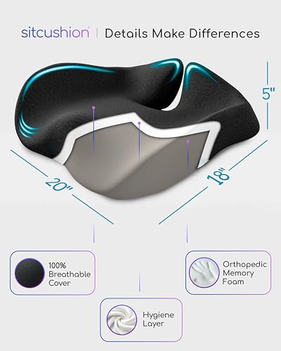 Extra Large Office Chair Cushion for Sciatica Pain Relief, Memory Foam Seat Cushion for Car Seat Pad, Orthopedic Pillow. Computer Chair Cushion for Tailbone Pain Relief All Day Comfort(Gray)