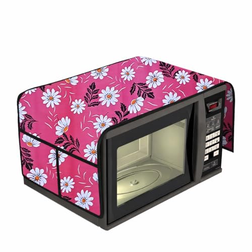 Image of Microwave Oven Top Cover 35x100 cm | Wipe Clean Fabric | 4 Utility Pockets (Floral-21)