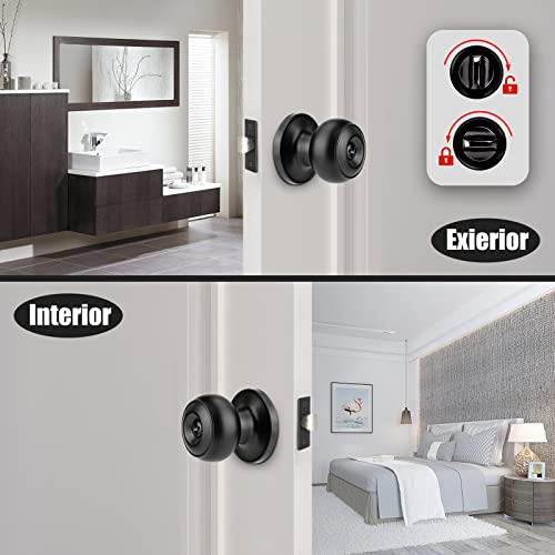 Amzkonig 12 Pcs Matte Black Privacy Door Knobs, Keyless Interior Locksets With Hardware Instruction, And Stopper Wall Protector, For Bedroom Bathroom #TOP4
