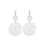 MALOYANVE Filigree Disc Drop Earrings for Women Girls Delicate Double Hollow Out Round Disc Statemen