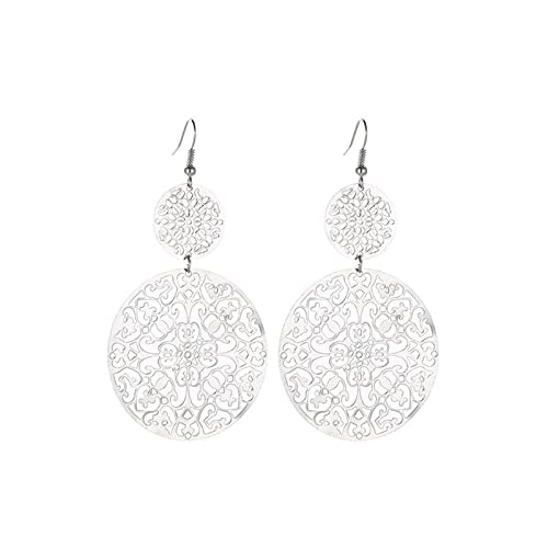 Maloyanve Filigree Disc Drop Earrings For Women Girls Delicate Double Hollow Out Round Disc Statement Earrings Bohemian Metallic Disc Dangle Hook Earrings (Silver) #TOP13